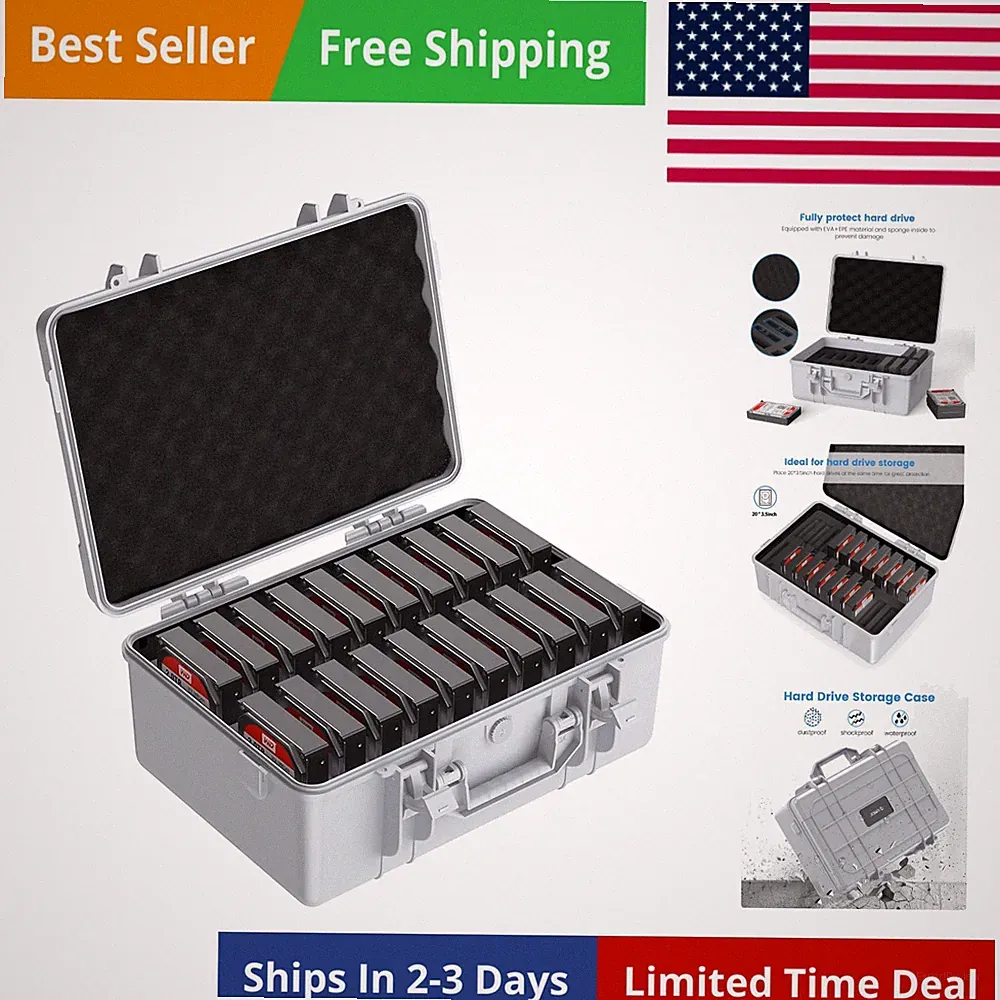 Hard Drive Case 3.5inch 20-Bay HDD/SSD Multi-Protection Storage Suitcase with...