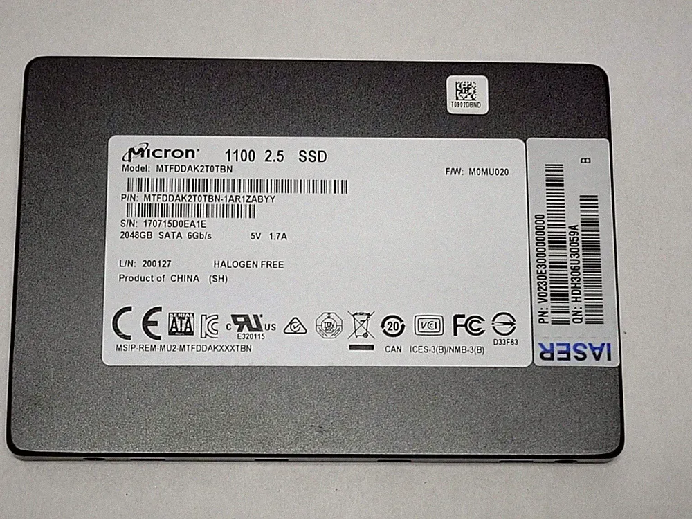Micron 1100 2TB 2048GB 2.5 SATA SSD MTFDDAK2T0TBN Solid State Drive 83%+ Health
