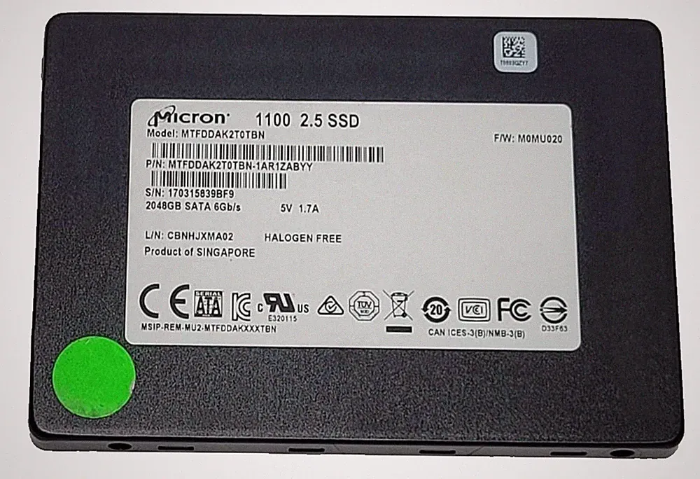 Micron 1100 2TB 2048GB 2.5 SATA SSD MTFDDAK2T0TBN Solid State Drive 90%+ Health